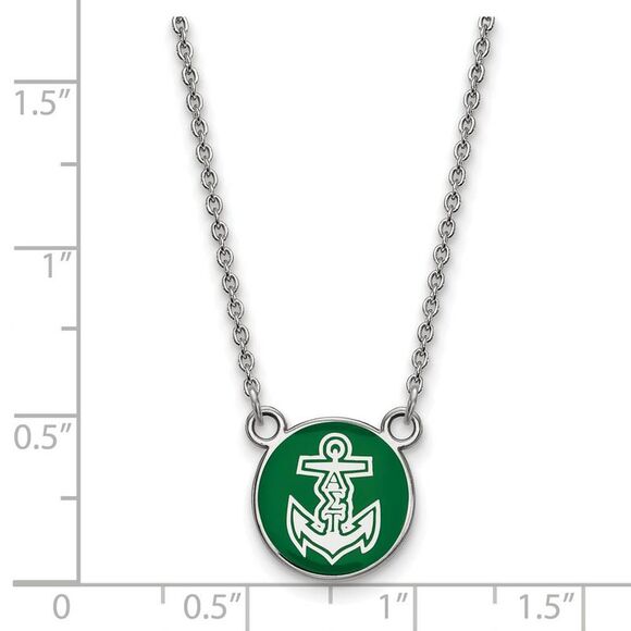 Sterling Silver Alpha Sigma Tau Small Green Enamel Logo Necklace - Picture 2 of 4